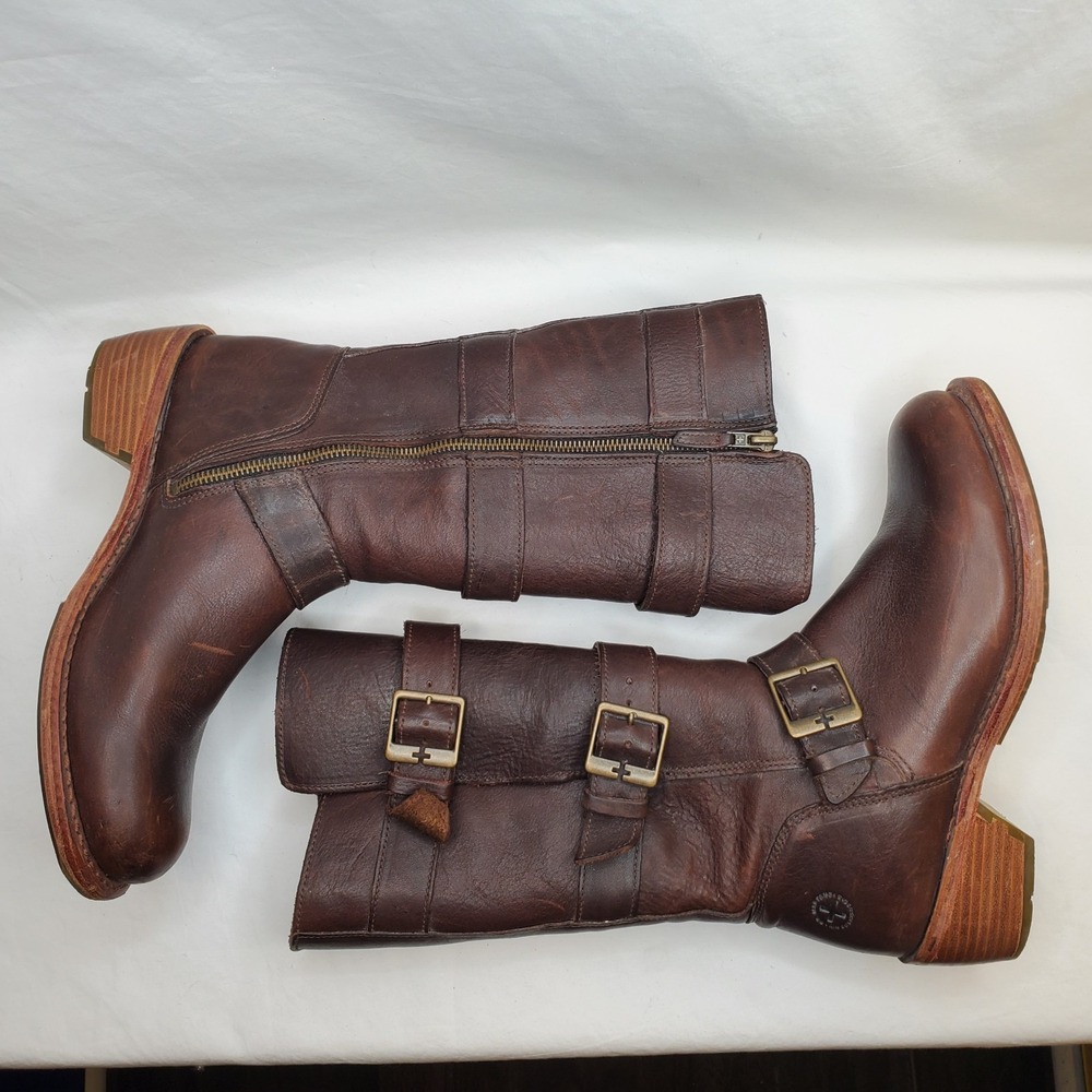 Dr. Martens VTG Warm Brown Leather Jolie Biker Boots Calf High Womens Size US 8